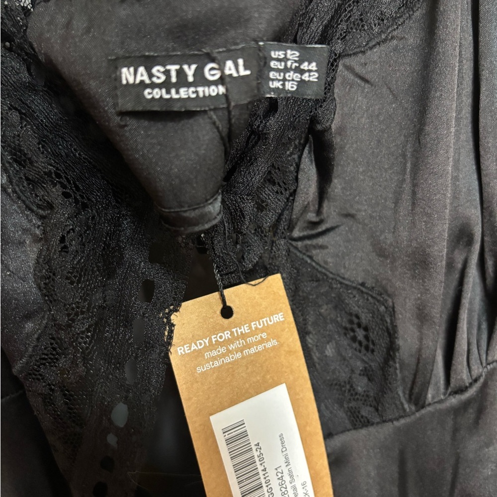 Nasty Gal Black Satin Lace-Trim Slip Dress - Picture 2 of 3